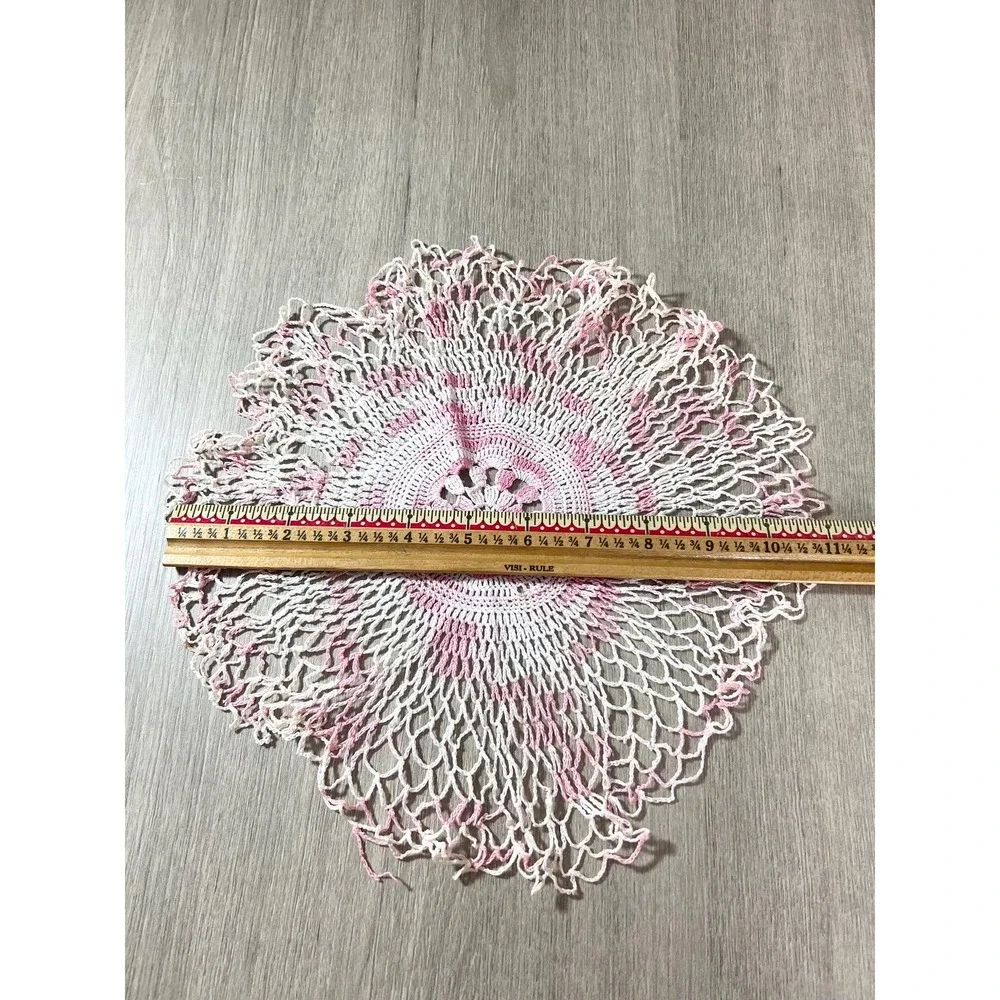 Four vintage handmade doilies crochet lace round colorful